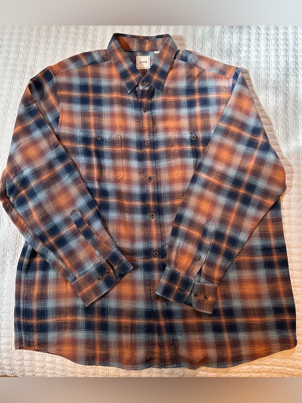 Men's Plaid Button-Up Shirt - Blue & Orange